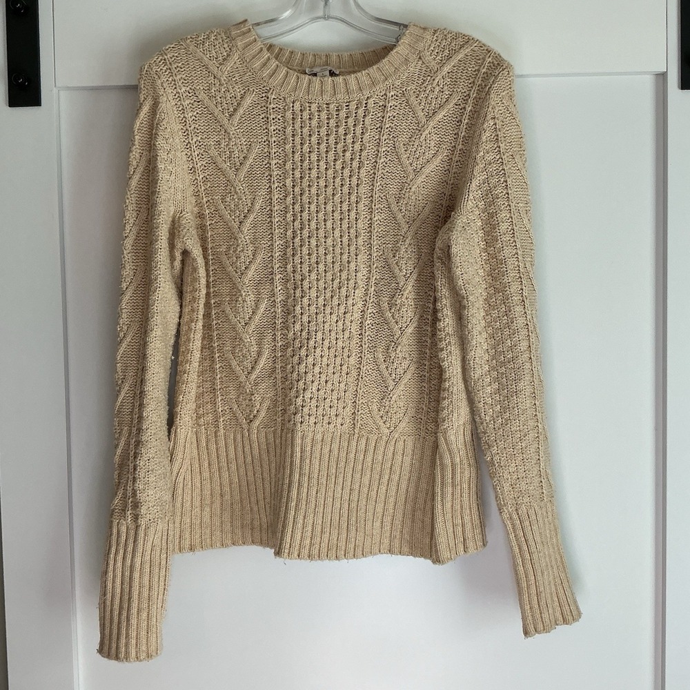GAP Women's Cable Knit Sweater Size L Oatmeal‎ Heather Fisherman Preppy Chunky